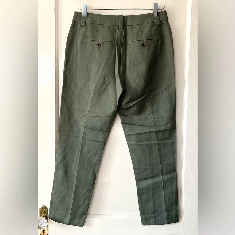 Vince Coin Pocket Linen Cotton Straight Leg Cropped Pants Sage‎ Green 0